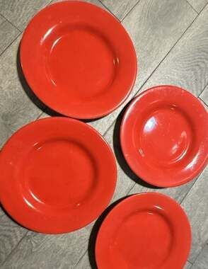 Tabletops Gallery Cherry Red Hand Painted Dinner Plates, Set of 4